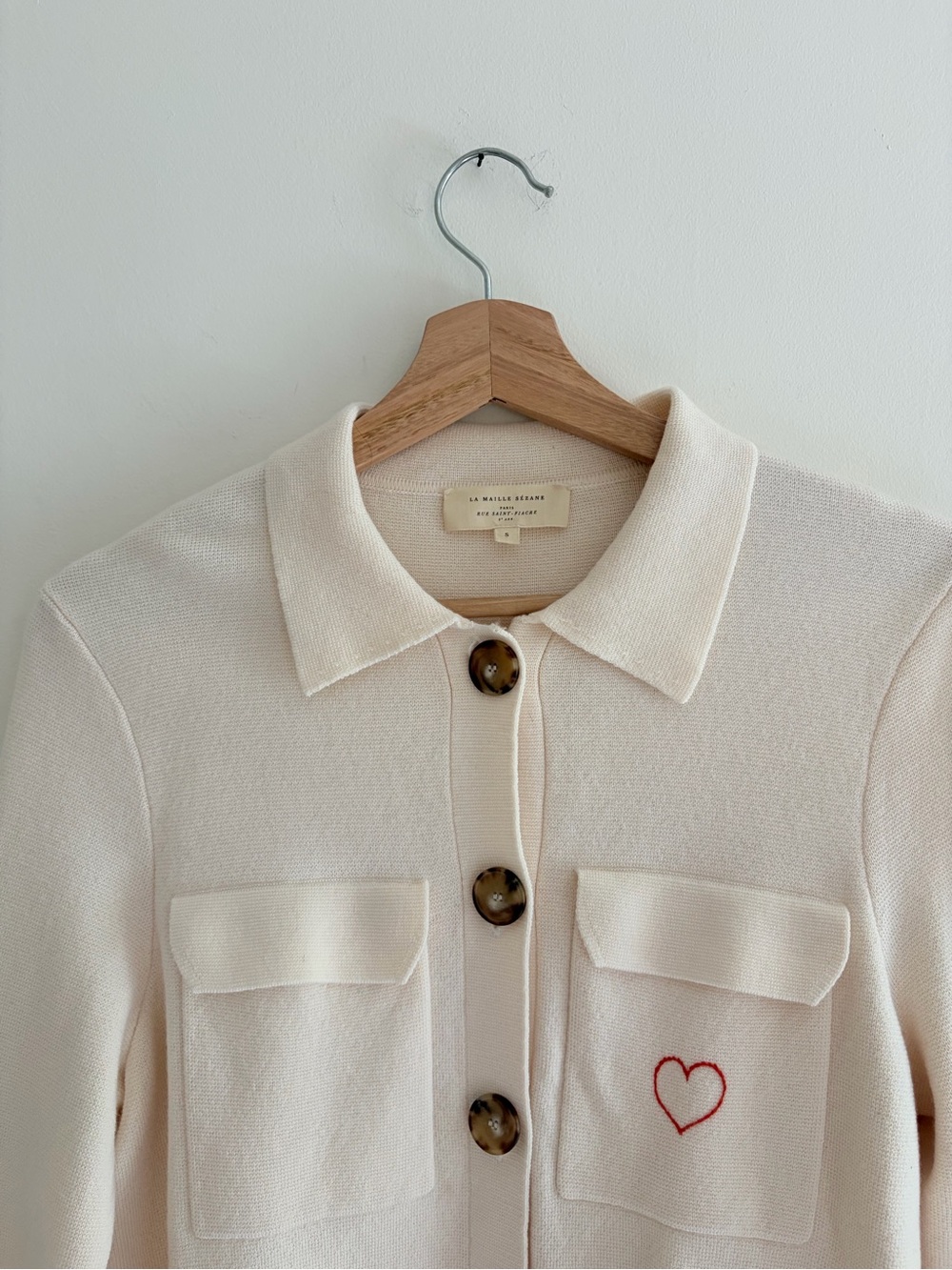 Sezane // Betty Cardigan Ecru Merino Wool - Picture 4 of 7